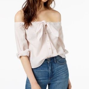 FREE PEOPLE Hello There Beautiful Off the Shoulder Pink Striped Top Size L